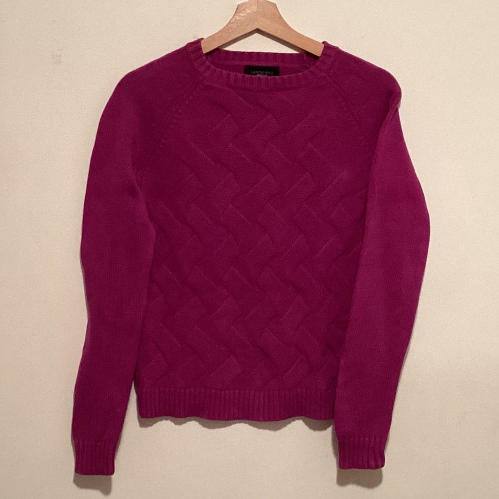 lands End Women's Cotton Drifter Crew Cable Pullover Sweater, Size S